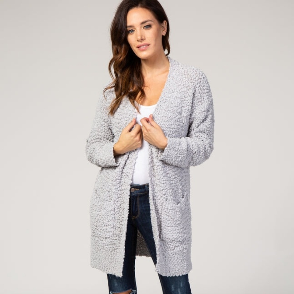 Listicle Chenille Popcorn Cardigan Sweater Gray Small